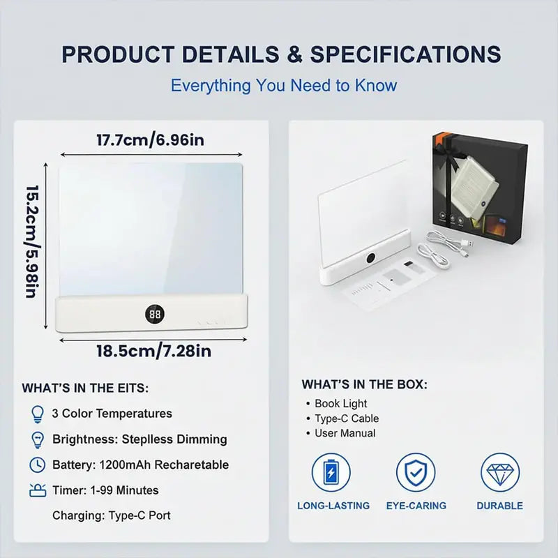 Full Page Transparent LED Reading Light – No Glare, Zero Partner Disturbance
