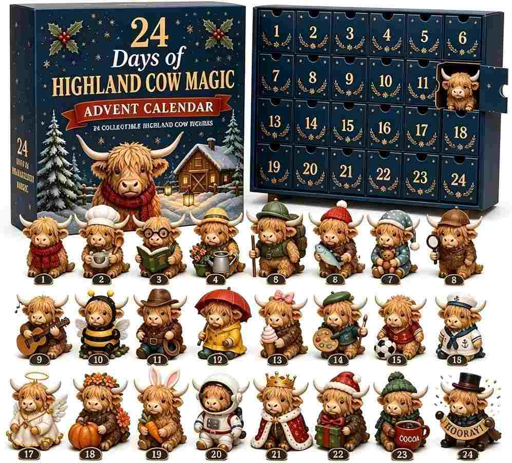 24 Days Highland Cow Christmas Advent Calendar - Build Your Own Holiday Herd