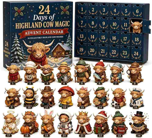 24 Days Highland Cow Christmas Advent Calendar - Build Your Own Holiday Herd