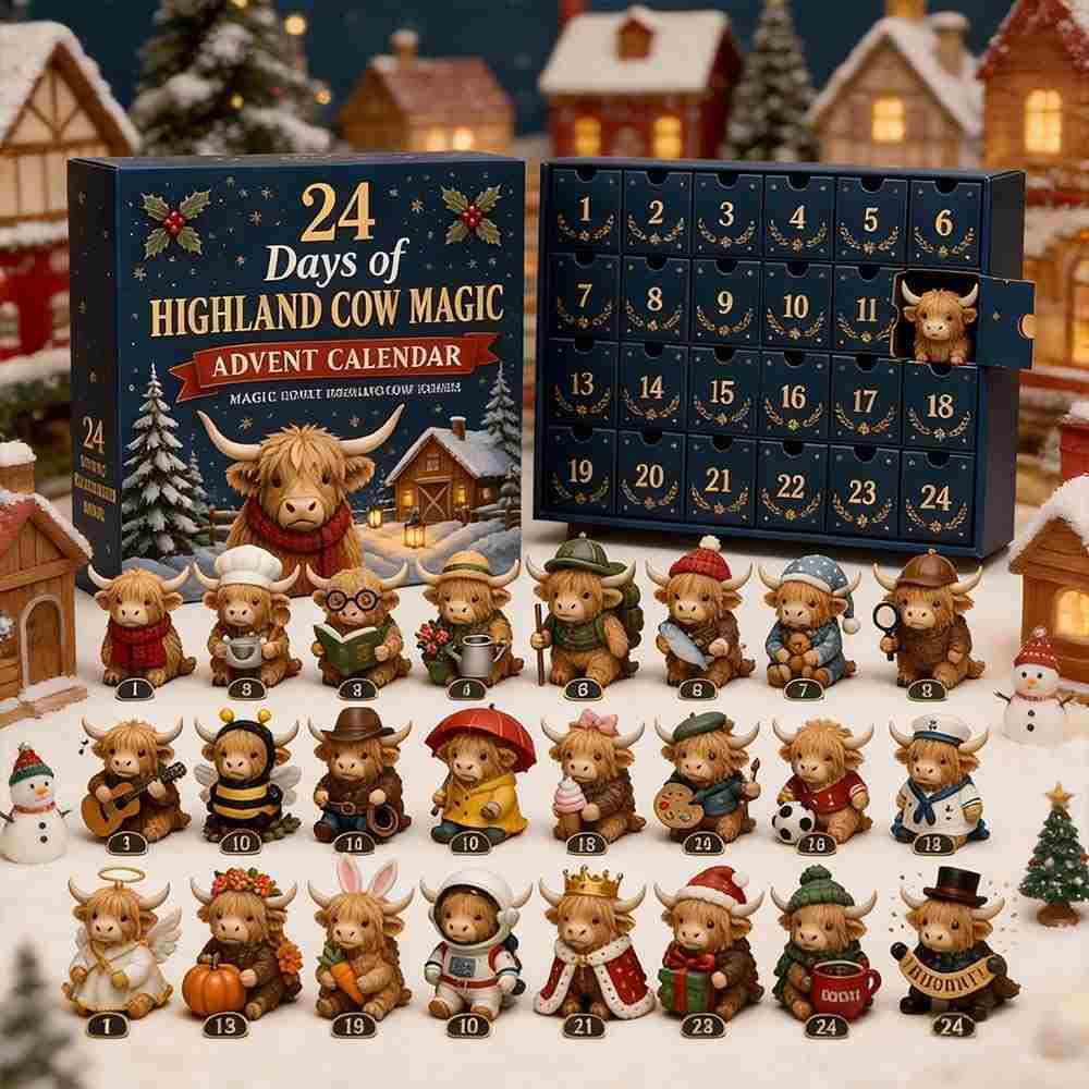 24 Days Highland Cow Christmas Advent Calendar - Build Your Own Holiday Herd