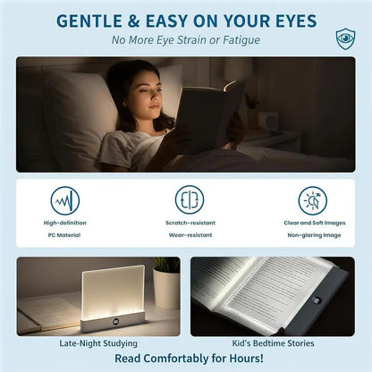 Full Page Transparent LED Reading Light – No Glare, Zero Partner Disturbance